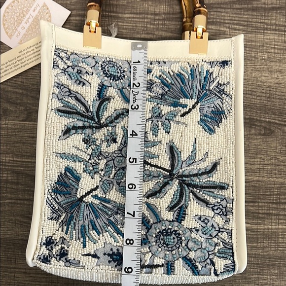 Made In India | Botanical Beaded Mini Tote w/ Bamboo Handles - Picture 5 of 14